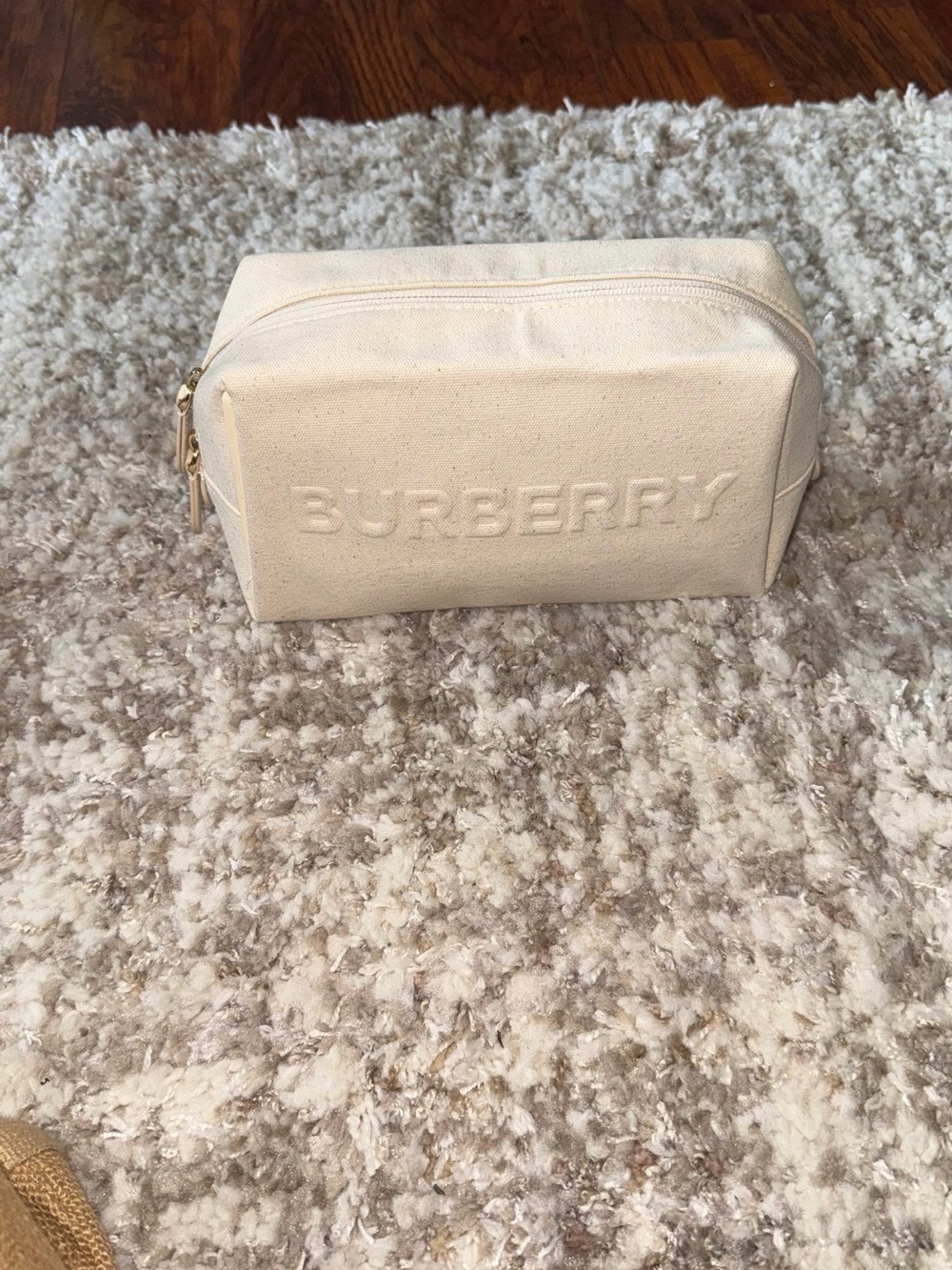 Burberry Cream Embossed Canvas Zip Pouch NWOT